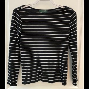 LAUREN RALPH LAUREN, long sleeve, knit top, black & white, size P/M